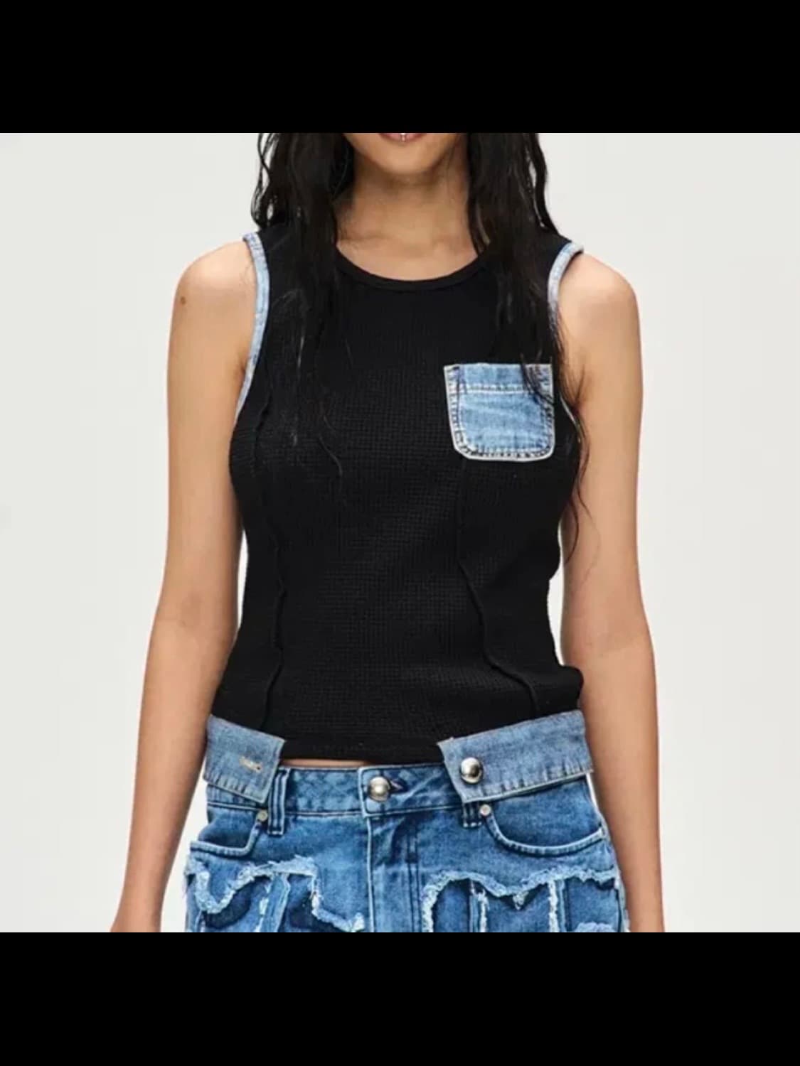 앤더슨벨 포 우먼 와플 데님 슬리브리스 상품이미지1