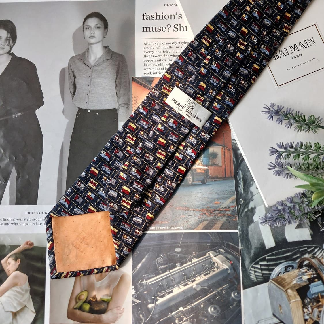 발망 실크 네이비 국기 패턴 넥타이 9.6cm A+등급 A19621
 상품이미지6