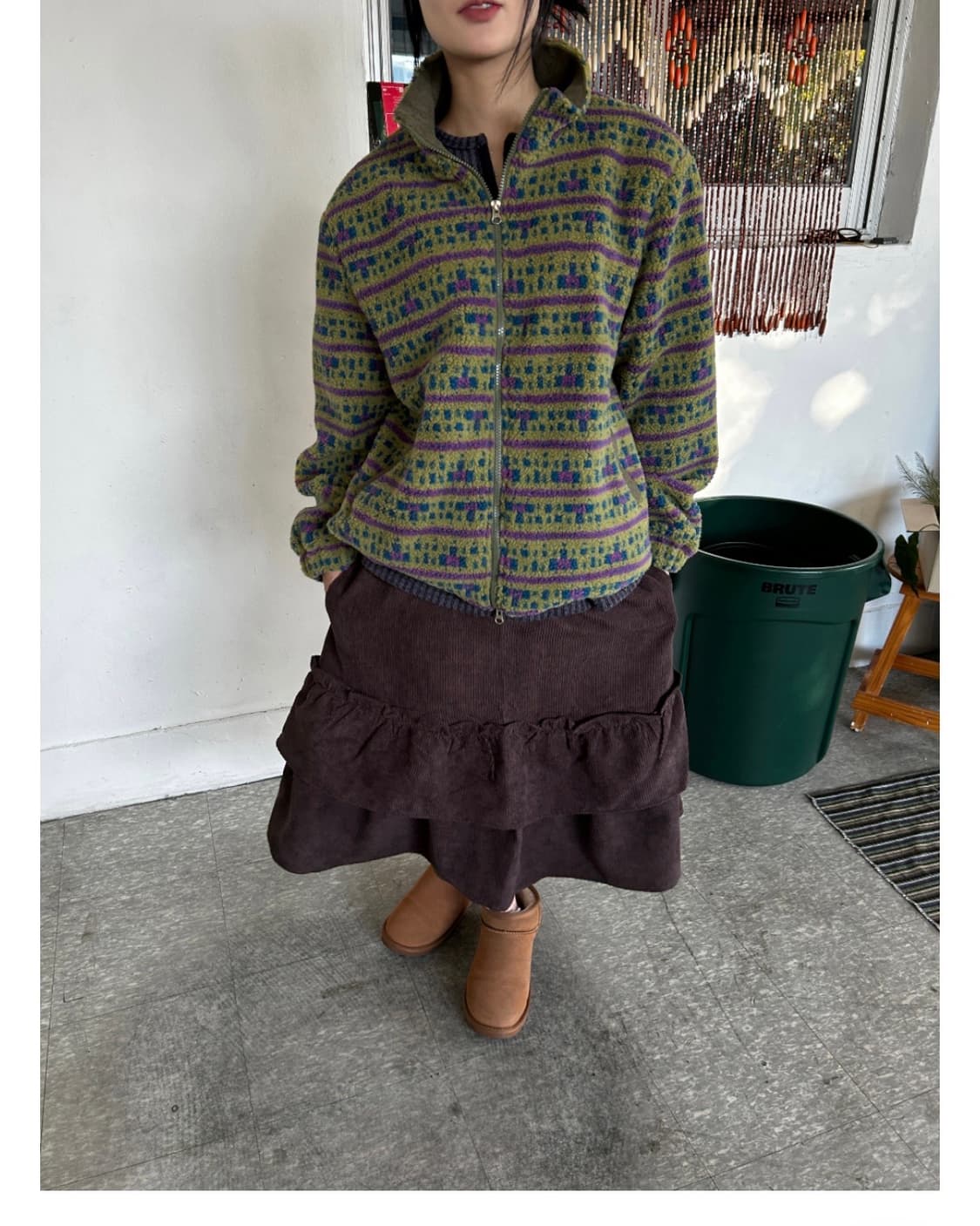 가든페이지 빈티지 패턴 플리스 집업 자켓 mist bloom fleece 상품이미지1