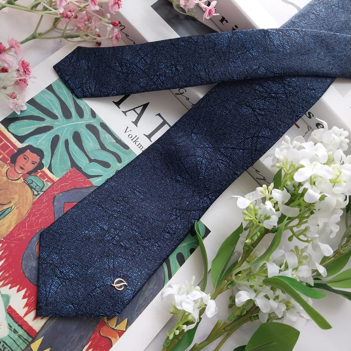 듀퐁 실크 네이비 텍스처 패턴 넥타이 8cm S~A+등급 K2463 상품이미지3