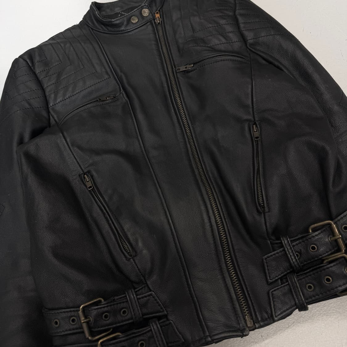 사선 바이커 리얼레더 멀티지퍼 레이싱 가죽자켓 상품이미지4