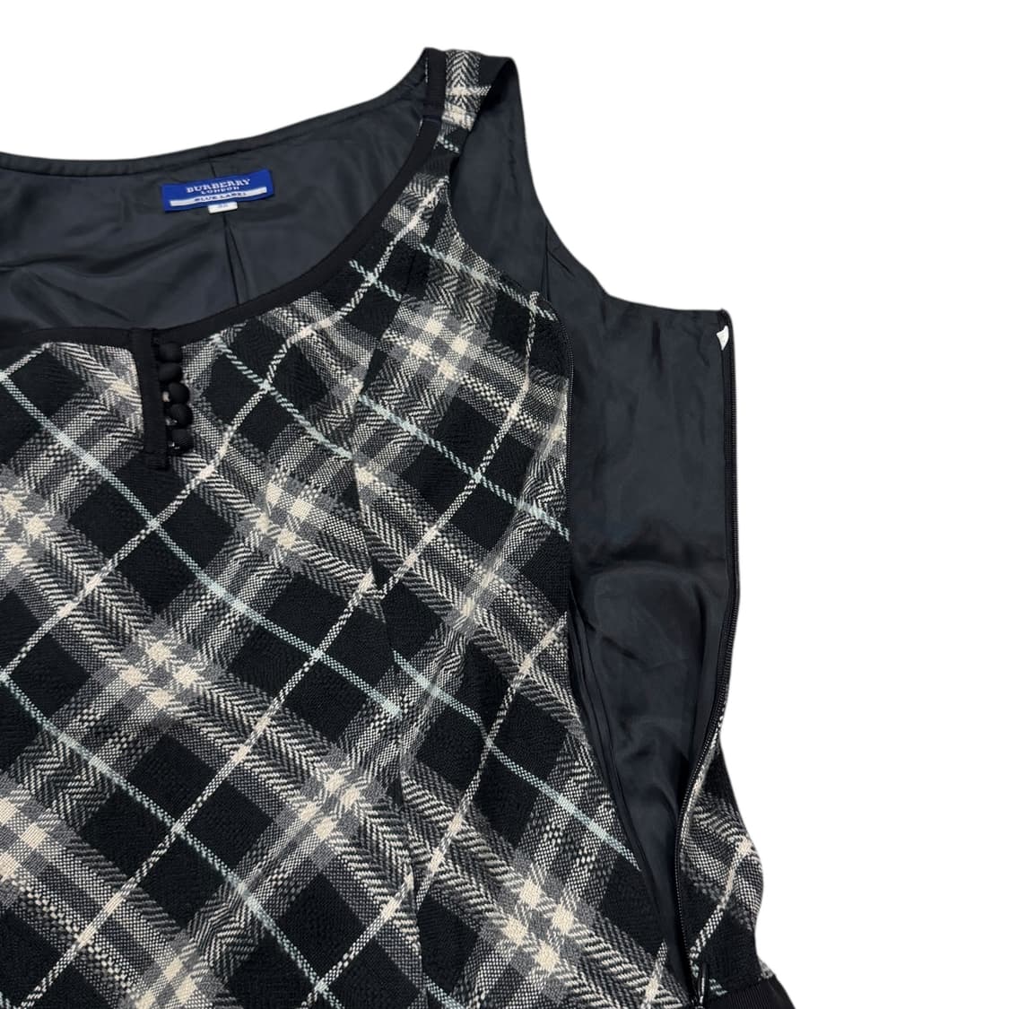 버버리 빈티지 블루라벨 모리걸 체크 패턴 나시 원피스 블랙 38  상품이미지3