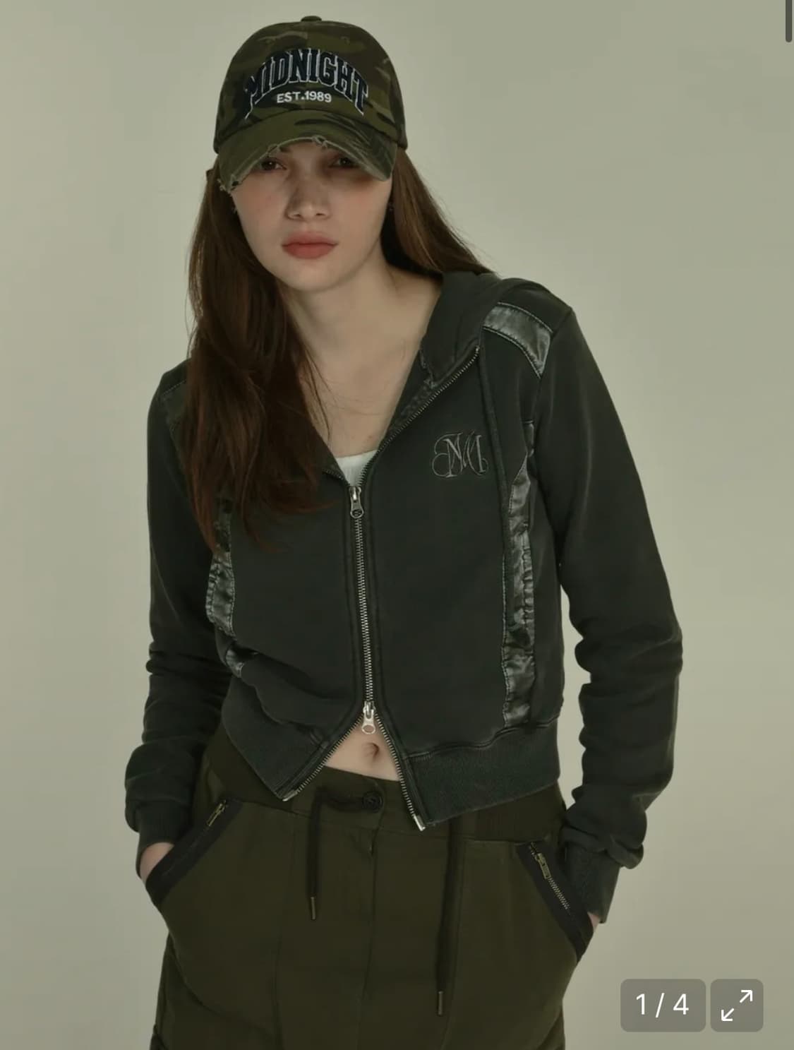 미드나잇무브 크롭 후드집업 다크그레이 상품이미지2