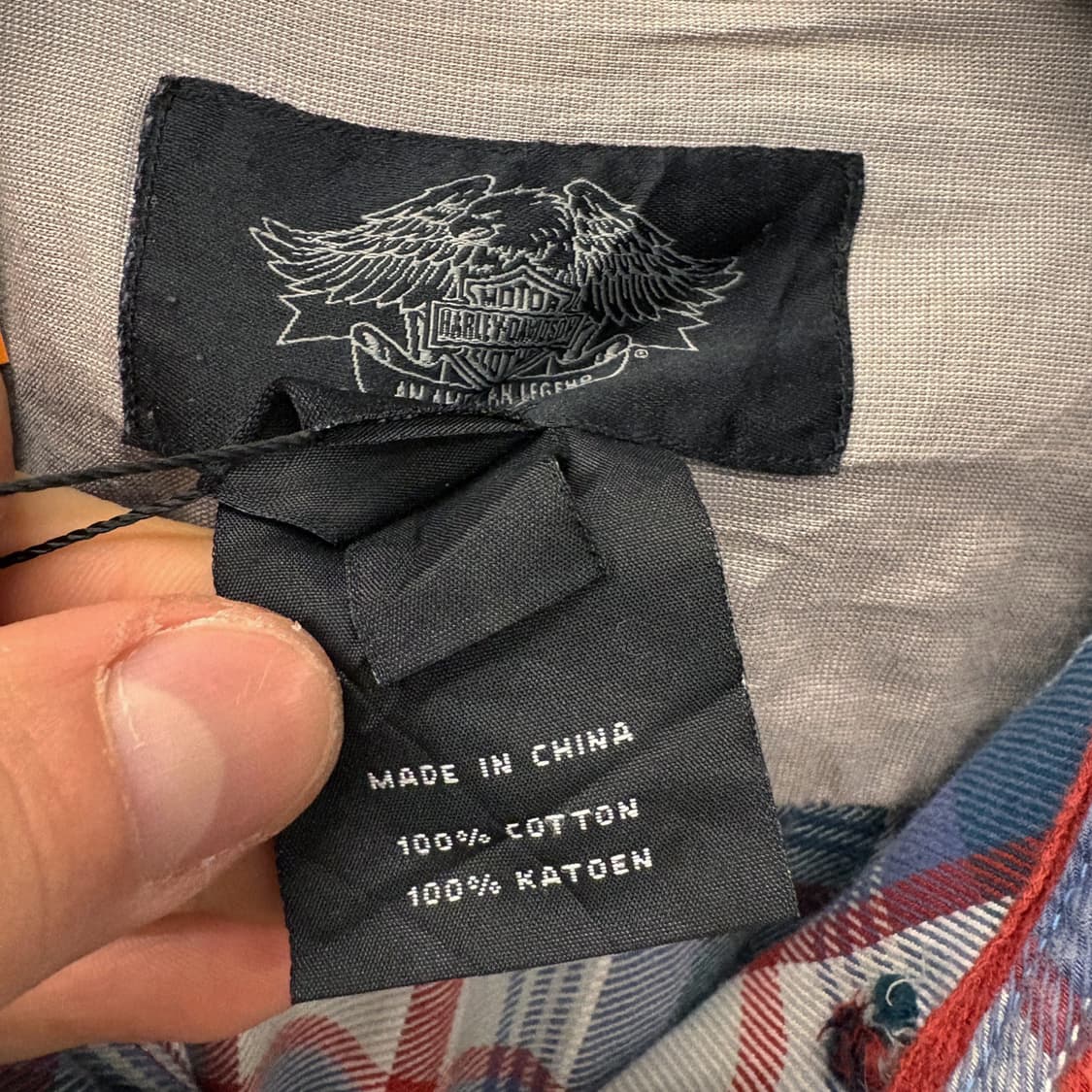 00s 할리데이비슨 아메리칸 슬리브패치 트윌코튼 체크 바이커셔츠 N197 상품이미지8