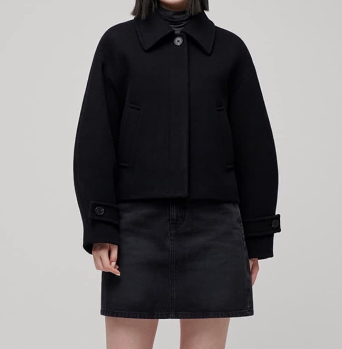 우먼즈 캐시미어 블렌드 쇼트 맥 코트 [블랙] 상품이미지1