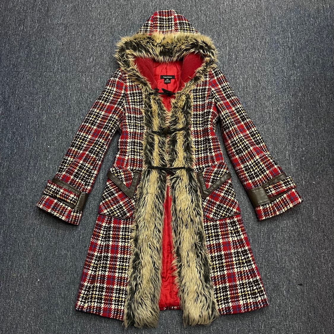 빈티지 산장 히피 체크 후드 울 코트 상품이미지1