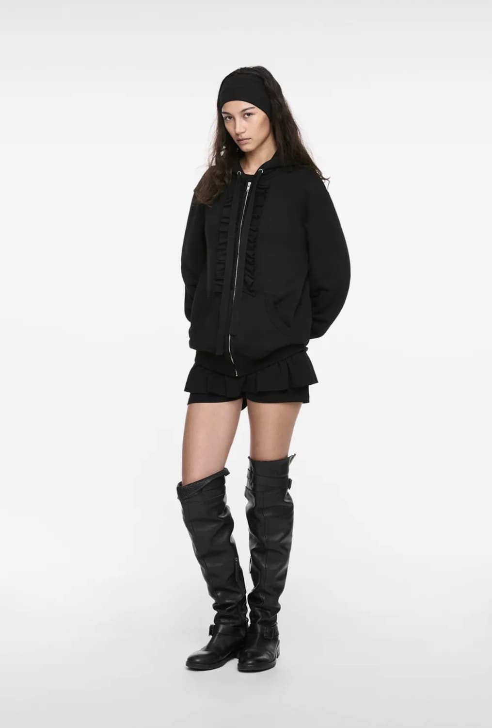 RUFFLE HOODIE ZIP-UP BLACK /PANTS 상품이미지2