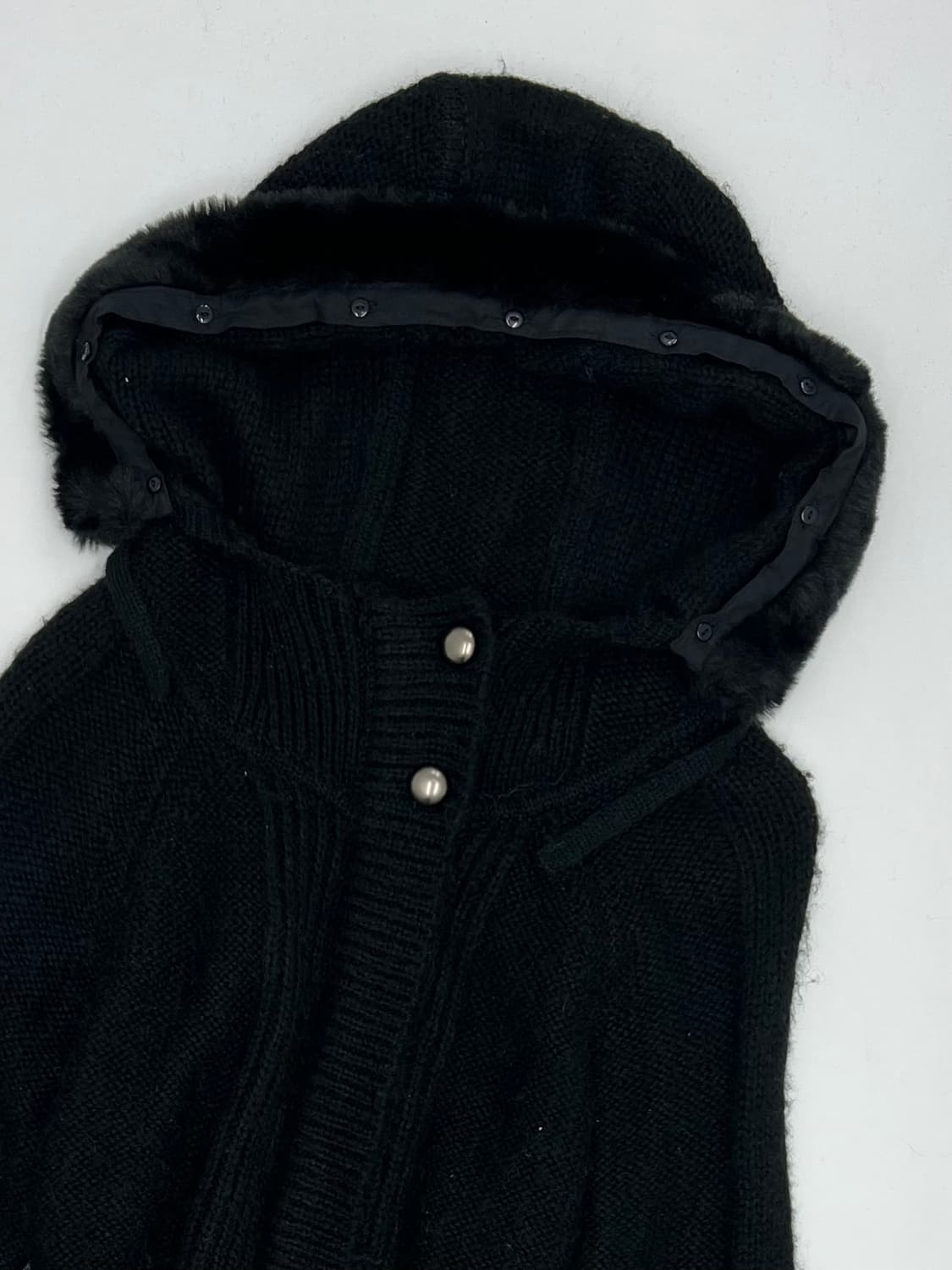 빈티지 퍼 후드 롱 니트 집업 상품이미지2