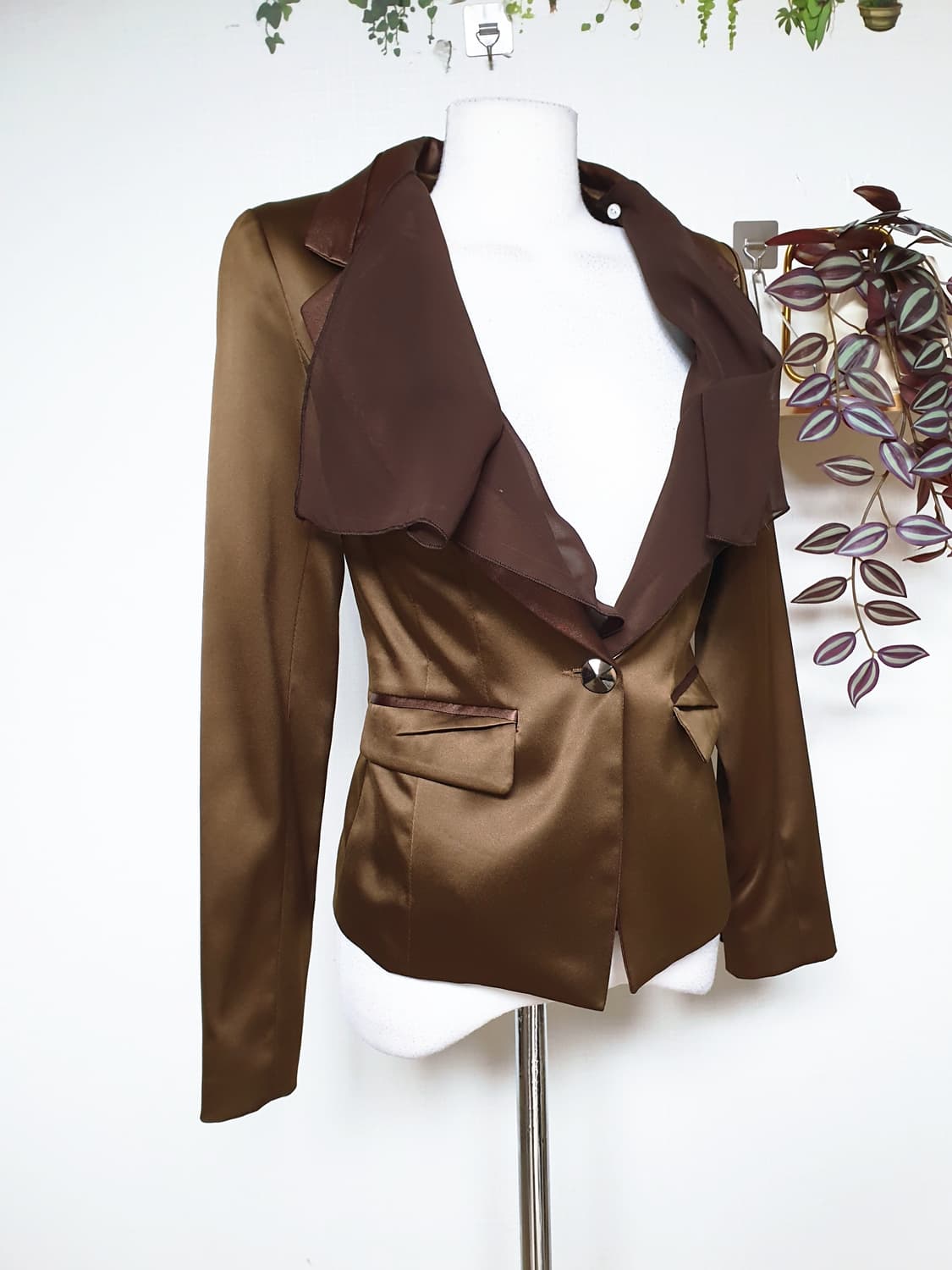 제이삭 스카프레이어드 새틴자켓 55 울 골드브라운 S 상품이미지7