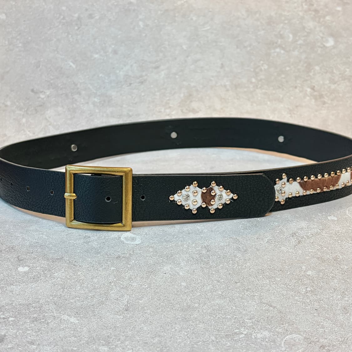 Oribell 에스닉 카우 송치털 애로우 스터드 y2k 웨스턴 가죽 벨트 상품이미지2