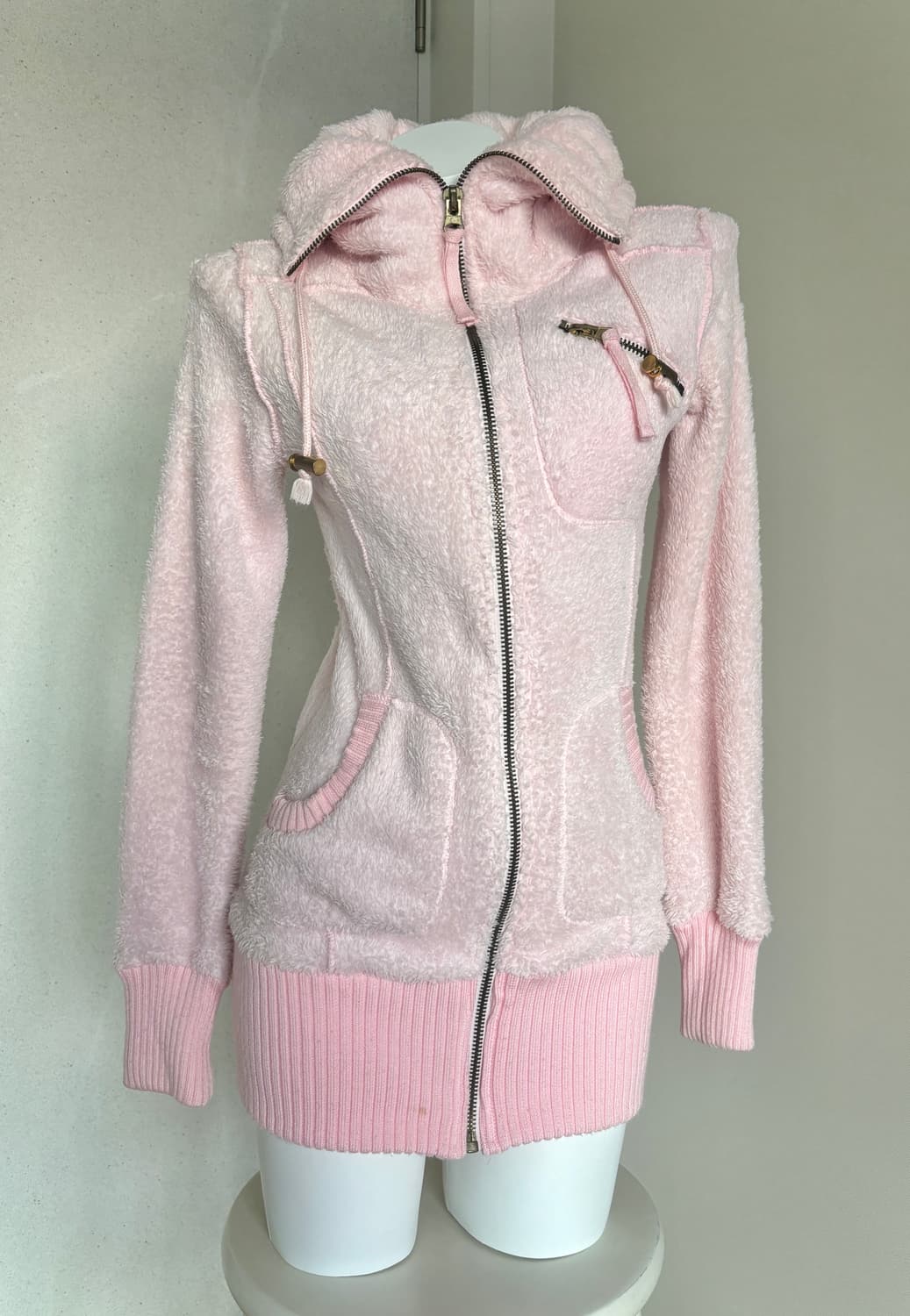 연핑크 하이넥 빅카라 퍼 집업 히메갸루 핀터레스트 Y2K 펑크 상품이미지3