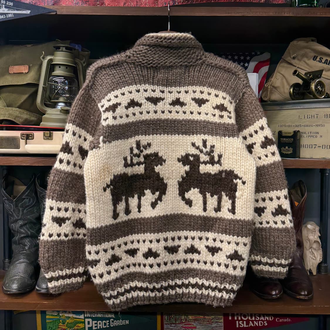카나타 캐나다 오리지널 순록 패턴 나무 단추 헤비 울 코위찬 N226 상품이미지2