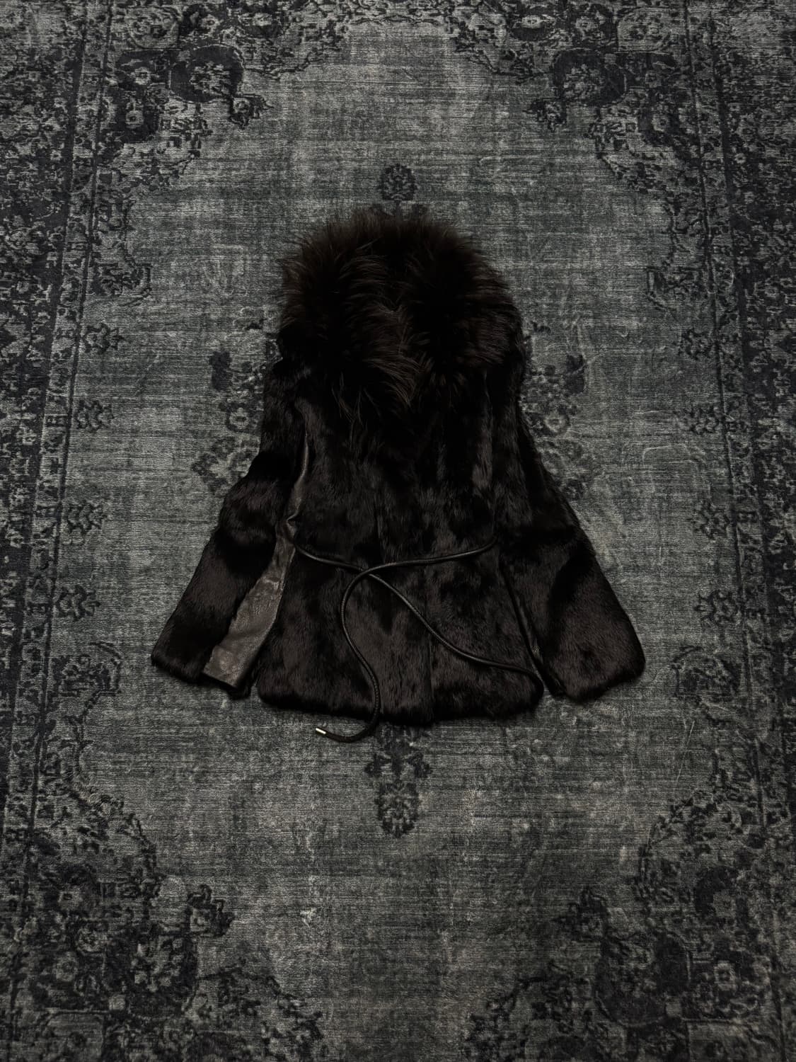 Unknown real fur trimming leather jacket 상품이미지1