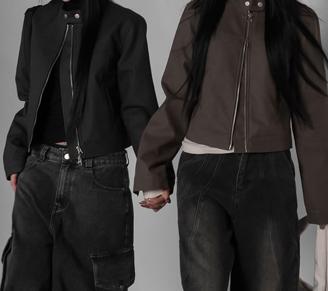 바이너리원 메이번 바이커 레더자켓 블랙 상품이미지2