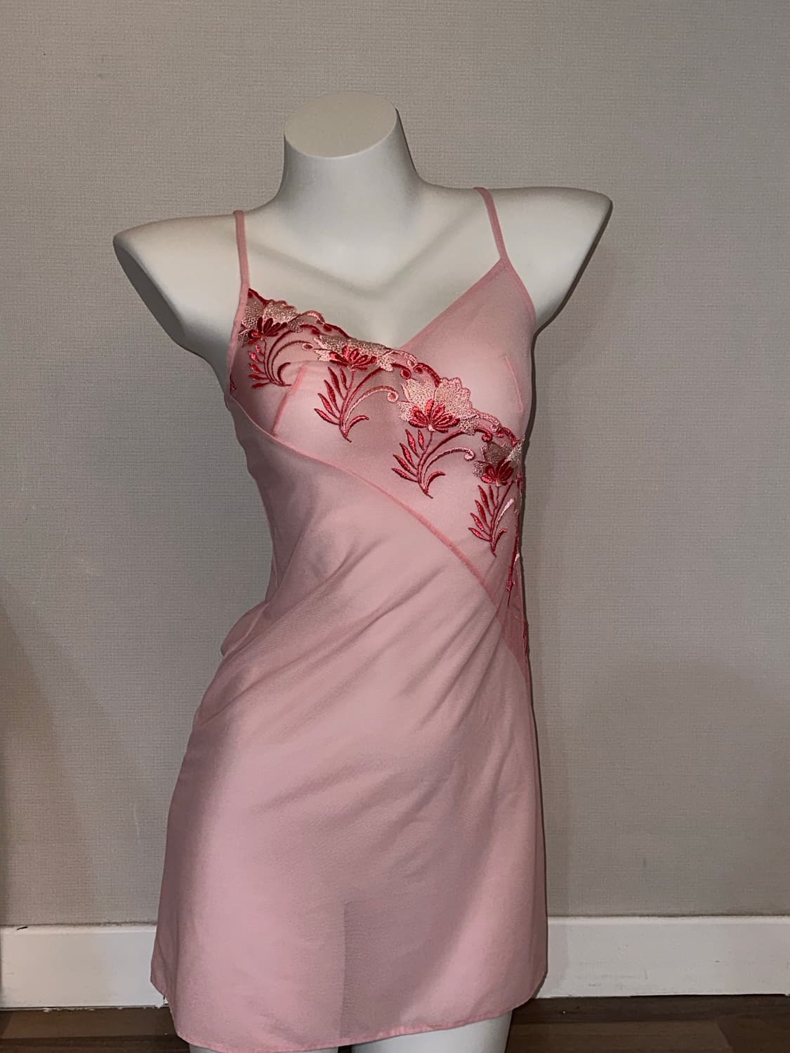 빈티지 핑크 시스루 플라워 오리엔탈 슬리브리스 원피스 상품이미지5