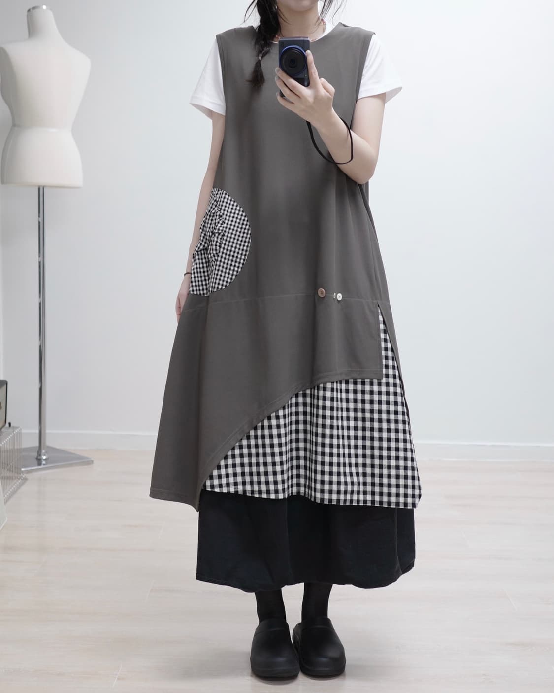 Khaki check mori one-piece 상품이미지5