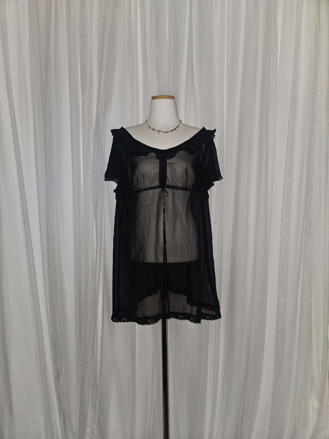 scoop 블랙 시스루 공겜 히메 러플 탑 상품이미지4