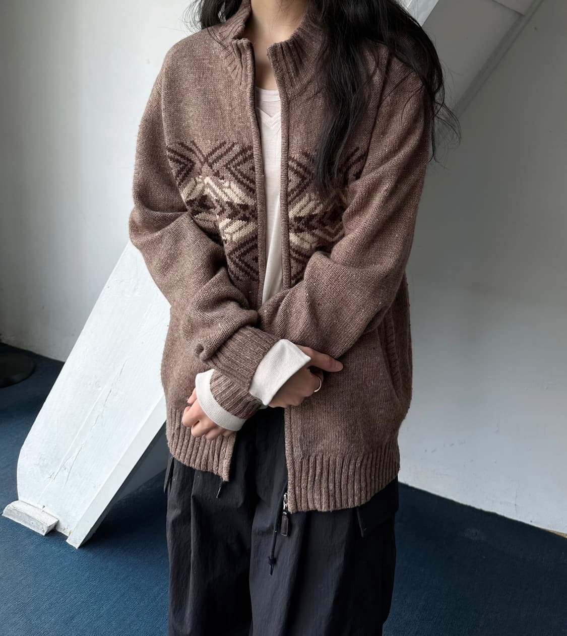 Wool blend zip design knit jacket 상품이미지7