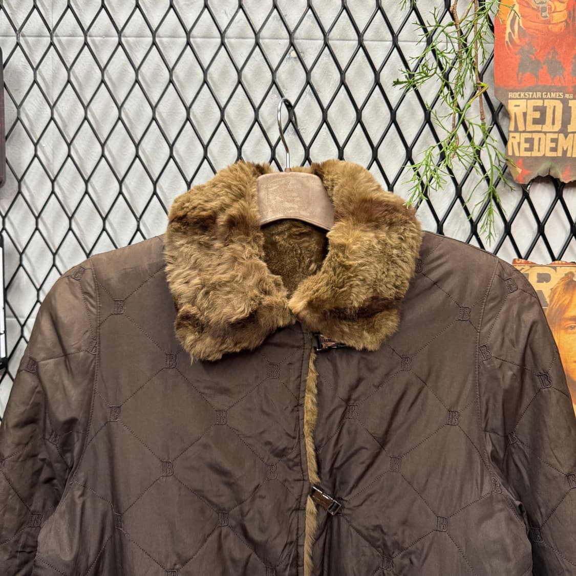 90s 발망 리버시블 토끼 퍼자켓 실크 퀼팅 자켓 브라운 상품이미지5