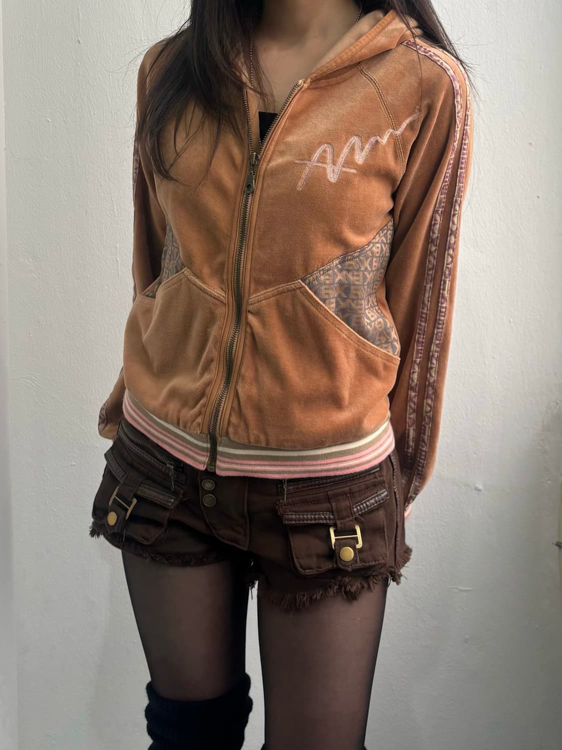 Vintage Brown Velvet Hood Zip-Up  상품이미지2