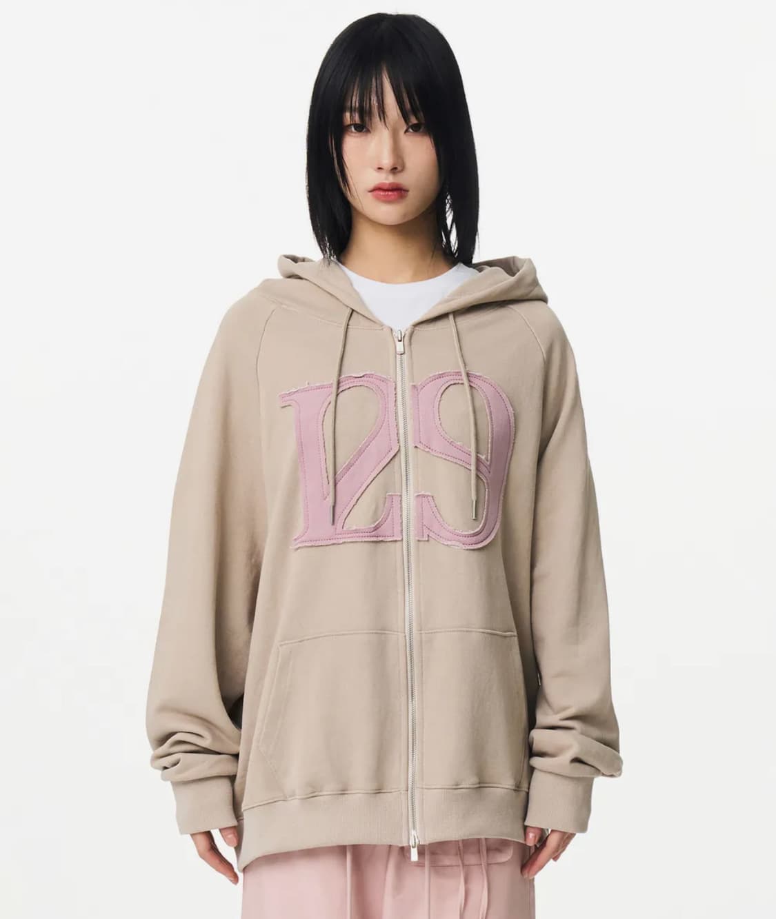 ILLIGO 일리고 129 로고 패치 피그먼트 후드 집업 베이지 상품이미지2