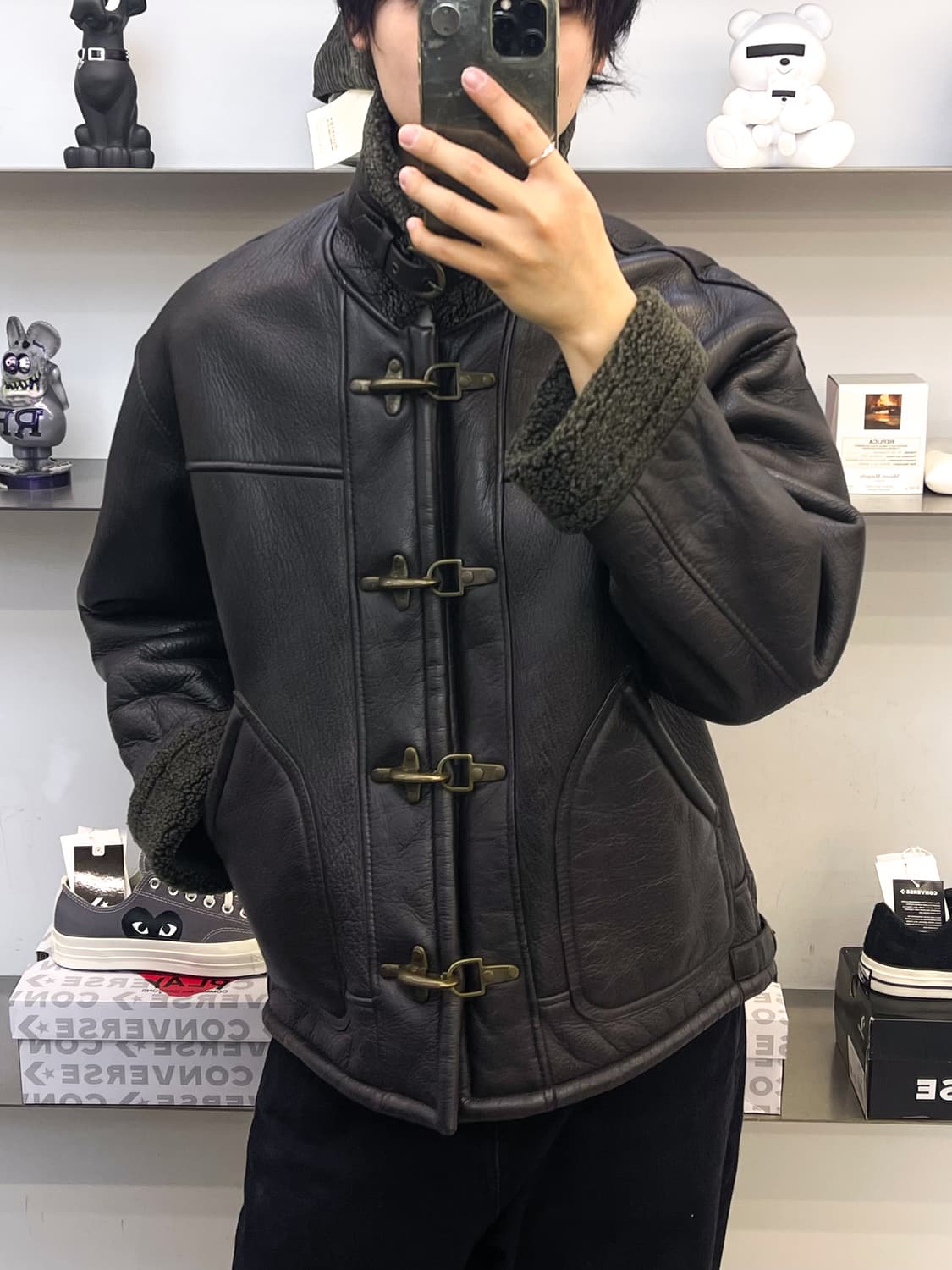  빈티지 90s 훅 버클 레더 무스탕 상품이미지2