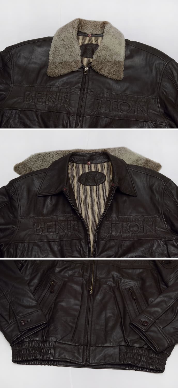 베네통 이태리 블루패밀리 레더 봄버 가죽 항공 자켓 (105+) 상품이미지4