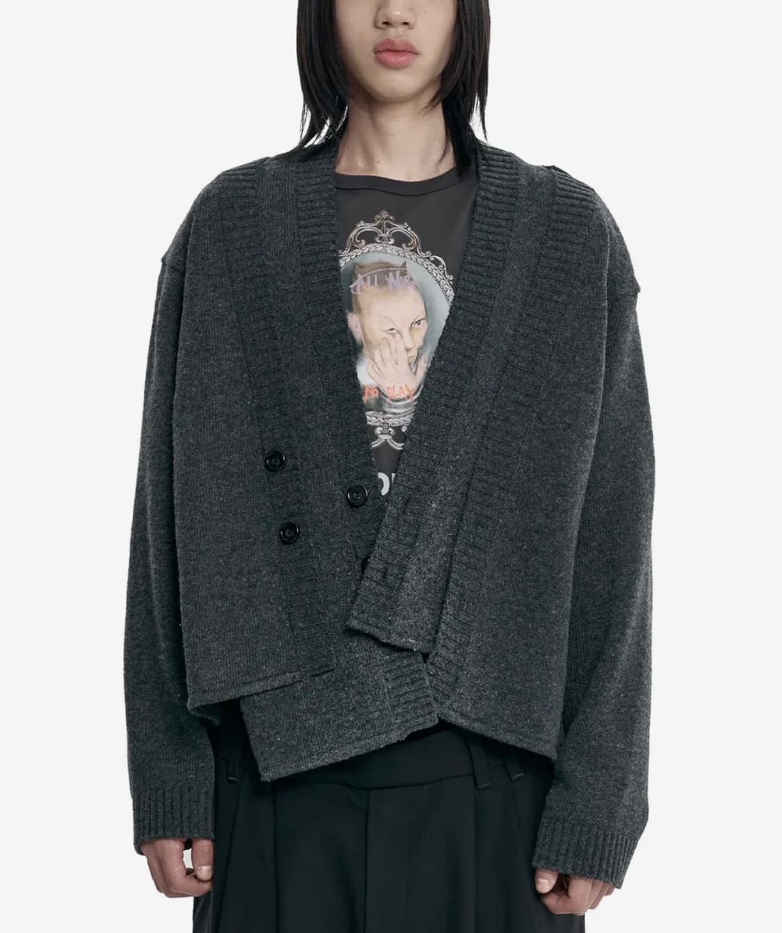 아조바이아조 Double Layered Cardigan[CHARCOAL] 상품이미지1