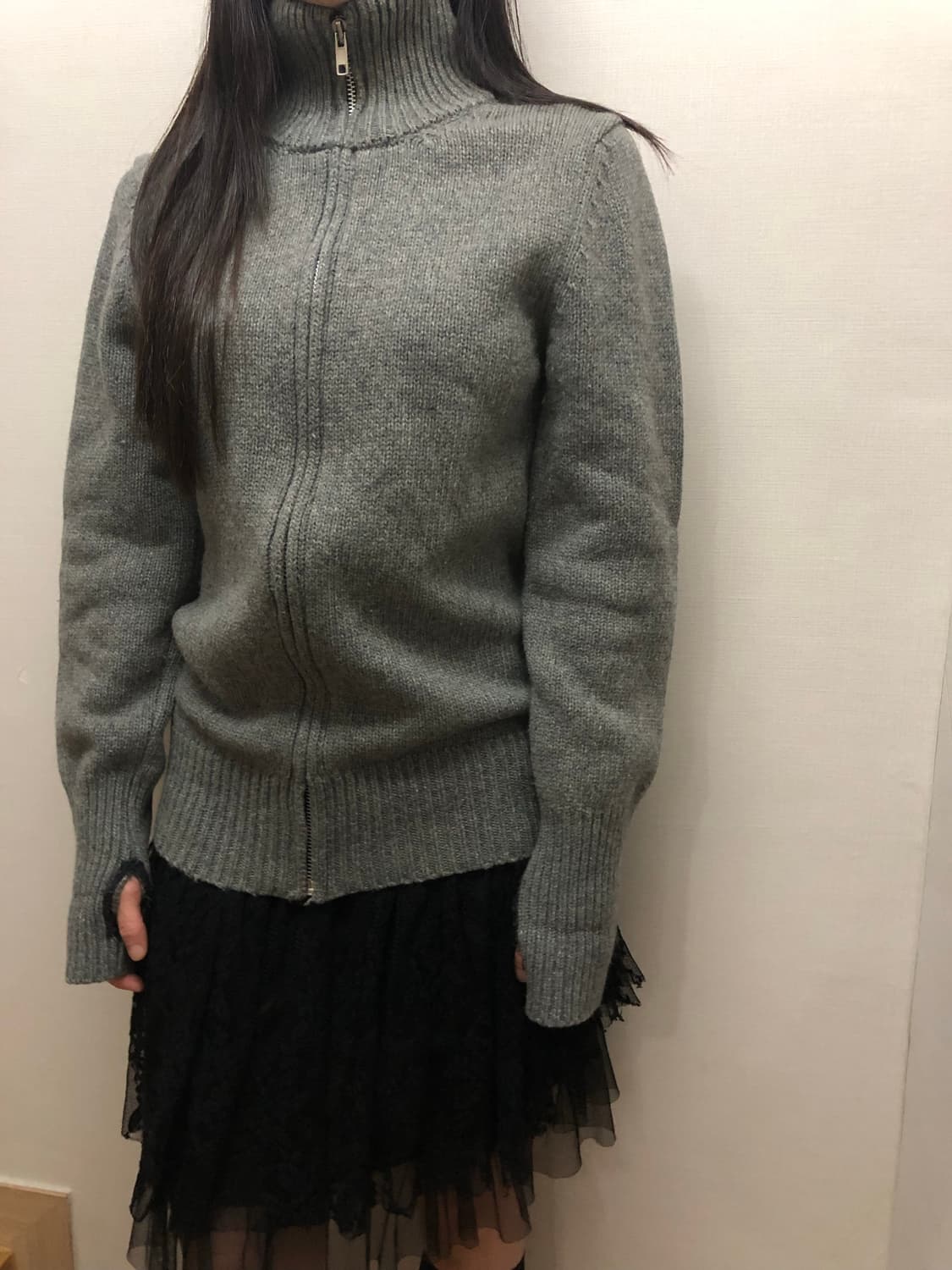빈티지 그레이 하이넥 니트 집업 상품이미지6