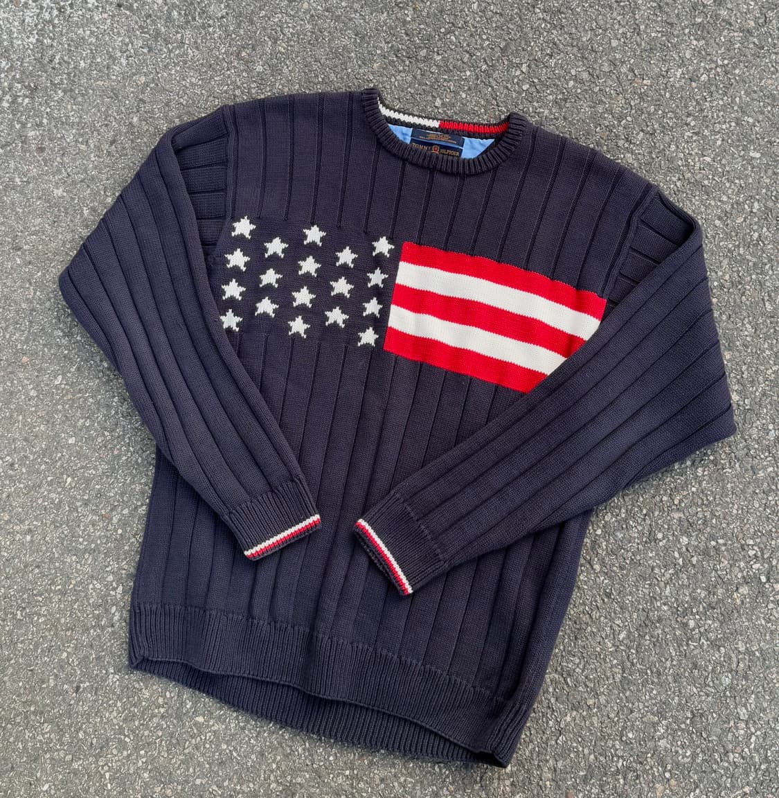 90s 타미힐피거 빅로고 성조기 니트 상품이미지1