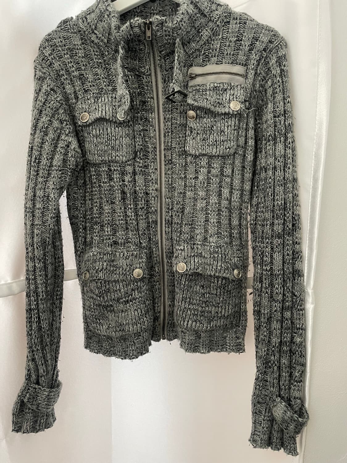 그레이 멜란지 집업 포켓 니트 자켓 상품이미지1