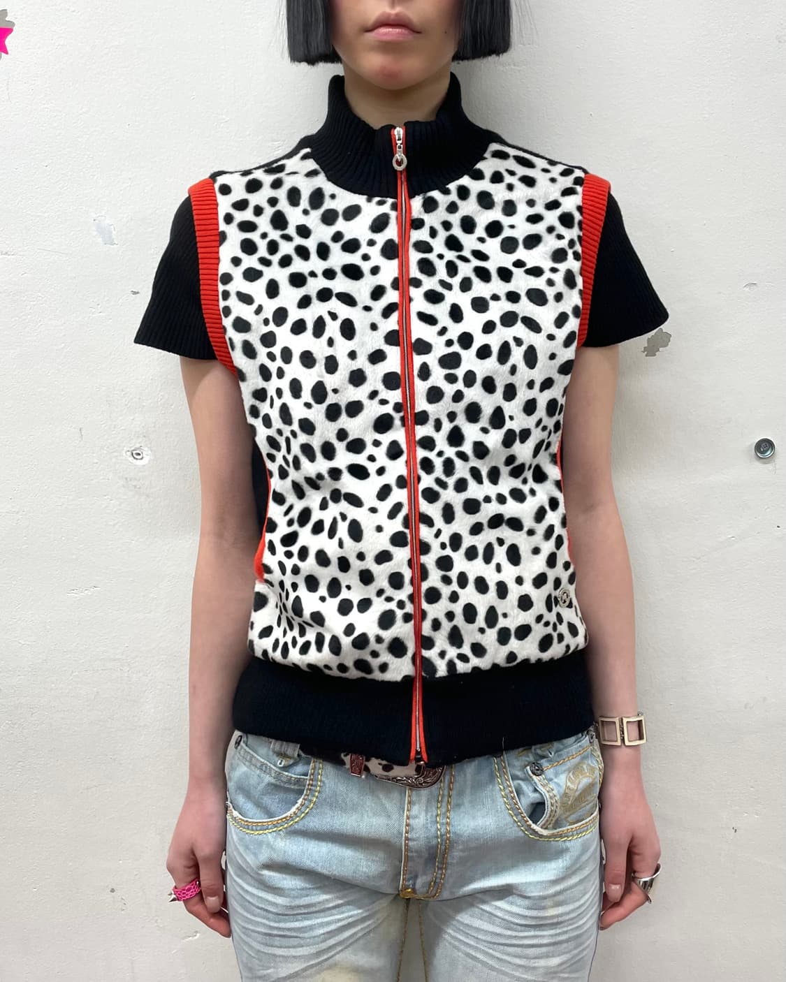 Leopard Cubic Zip-Up Short Sleeve 상품이미지1