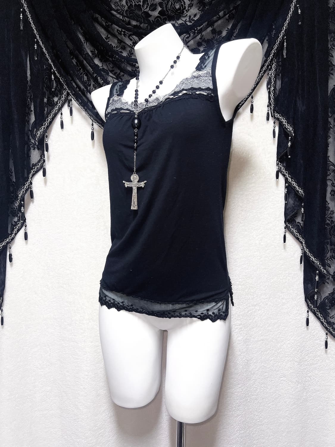 엑팜깔 로맨틱고딕 고스로리 펑크 레이스 도트 슬리브리스 나시 오리엔탈 상품이미지4