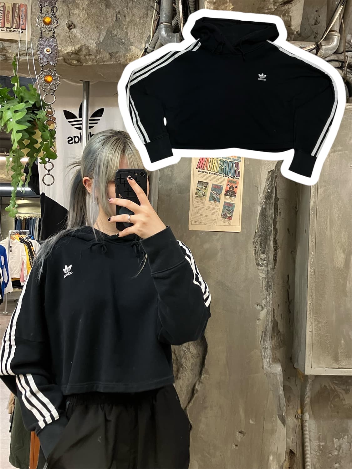 아디다스 크롭 후드 블랙 M  #csz679 상품이미지1