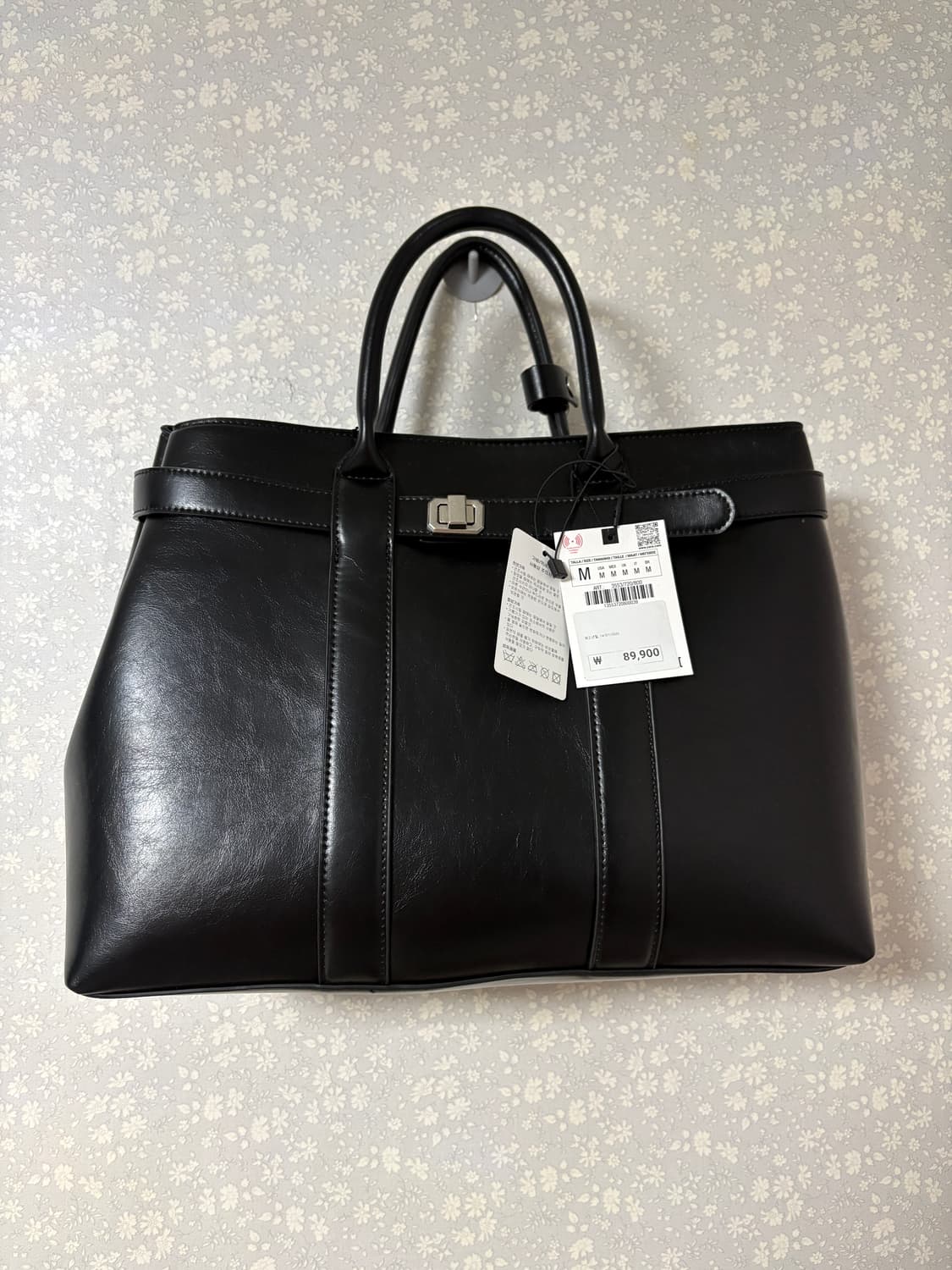 (새상품) 자라 클래식 블랙 가죽 벨티드 토트백  상품이미지1