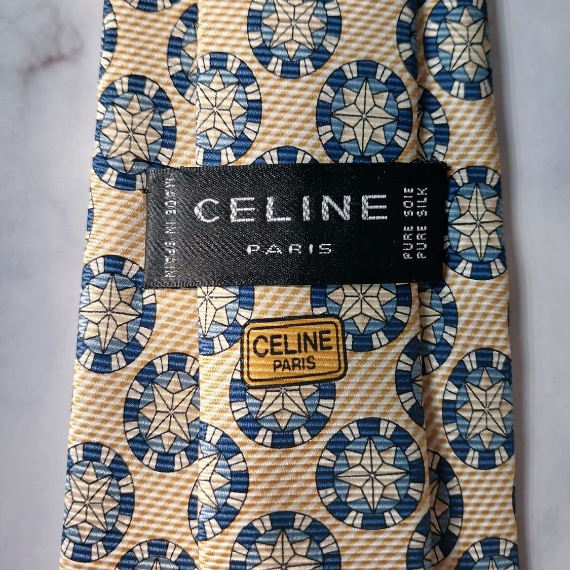셀린느 실크 옐로우 메달리온 패턴 넥타이 9.4cm S~A+등급 E750 상품이미지10