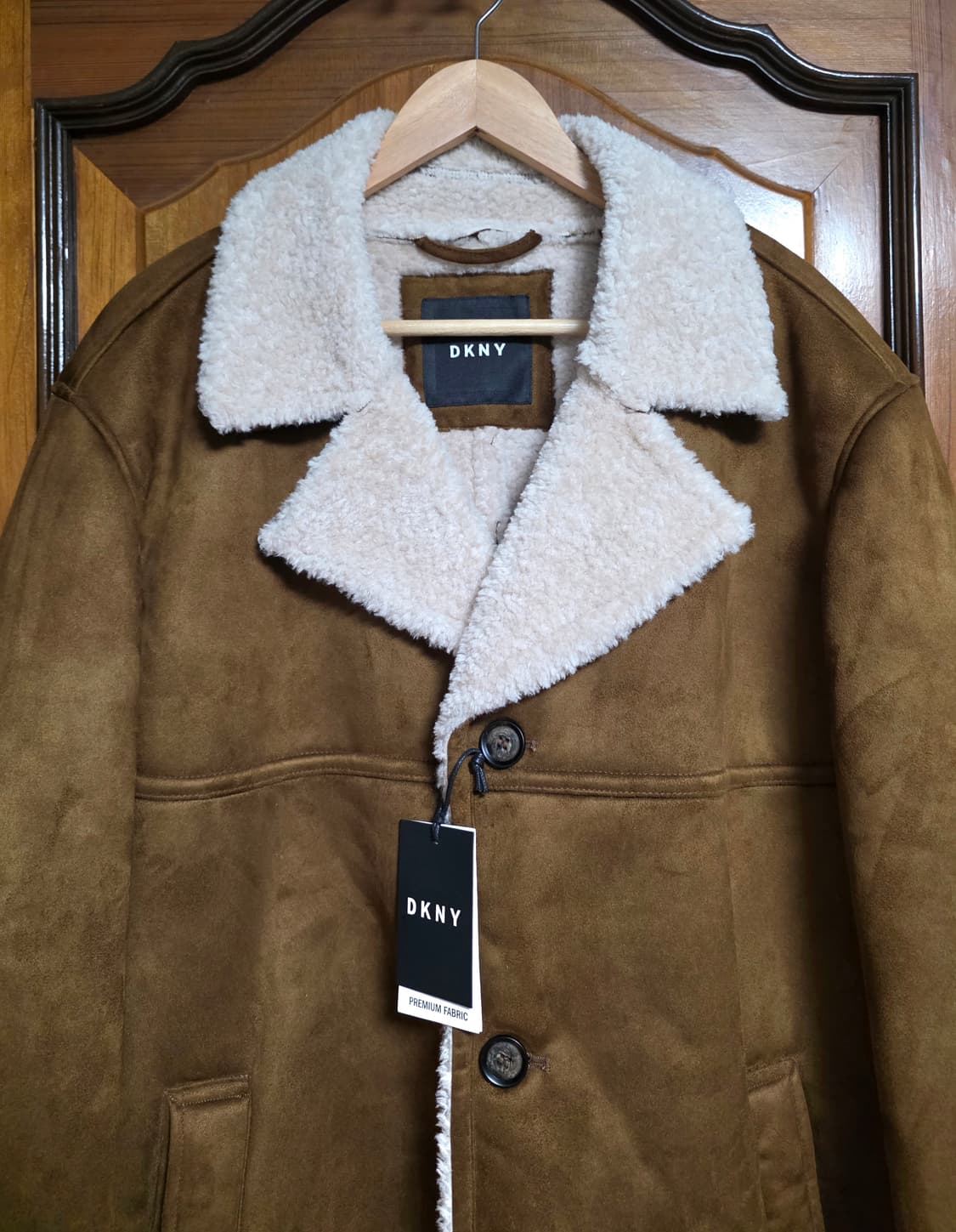 DKNY 프리미엄 비건 무스탕 XL 새상품 브라운 합피 코트 자켓 물세탁 상품이미지1