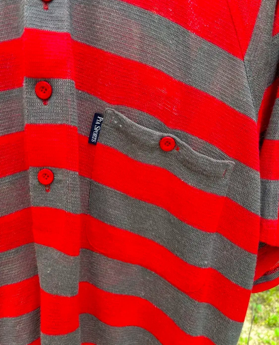 90s PIA SPORTS 일본 빈티지 레드 스트라이 프 반팔 써머 니트 상품이미지4