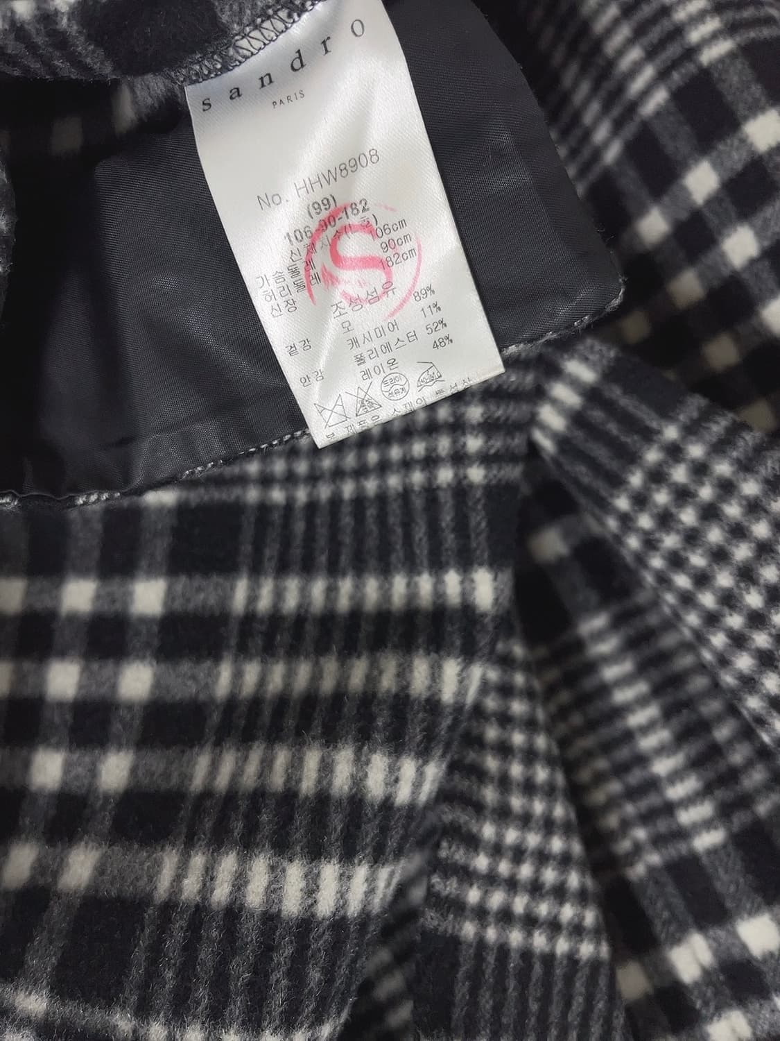 산드로옴므 울 캐시미어 체크 핸드메이드 코트 상품이미지6