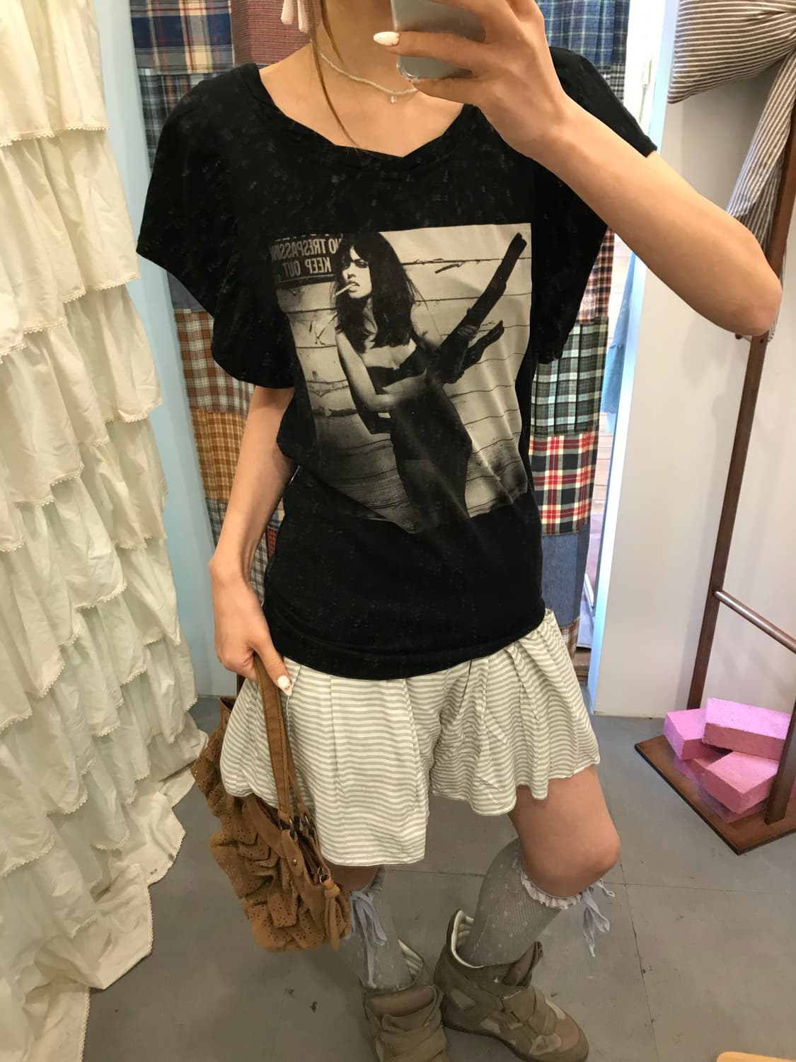 히스테릭글래머 블랙 셔링 히스걸 티셔츠 상품이미지1
