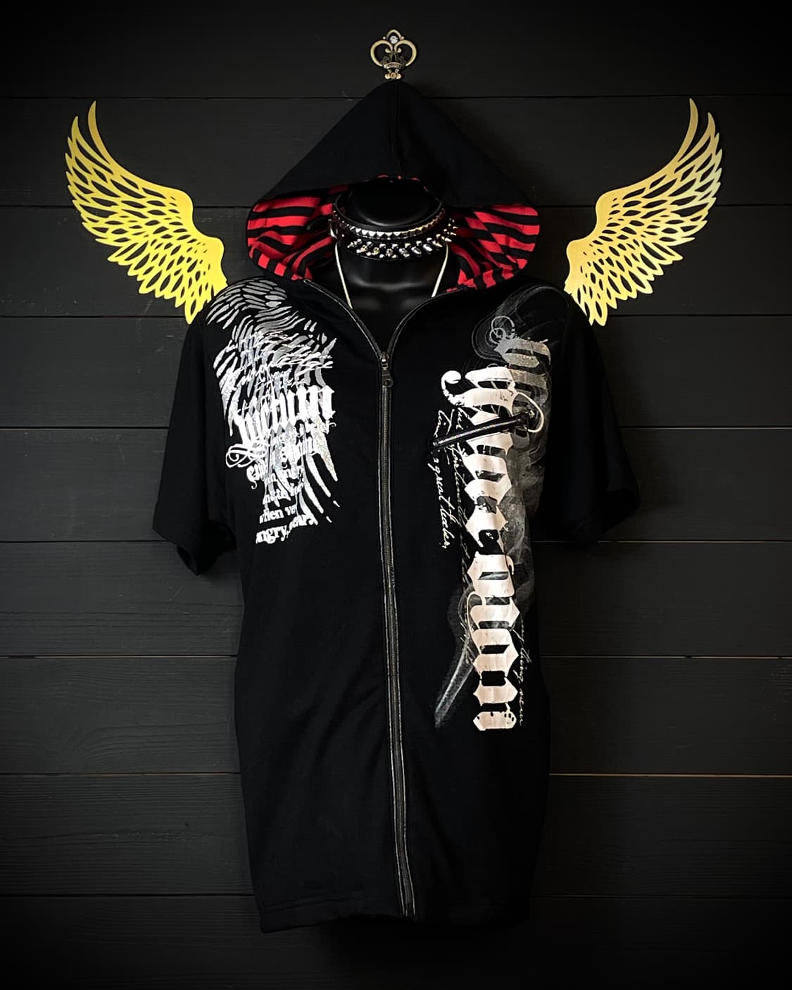 BEAU MERE 뷰마레 펑크 스트라이프 줄무늬 날개 레터링 후드집업 상품이미지2