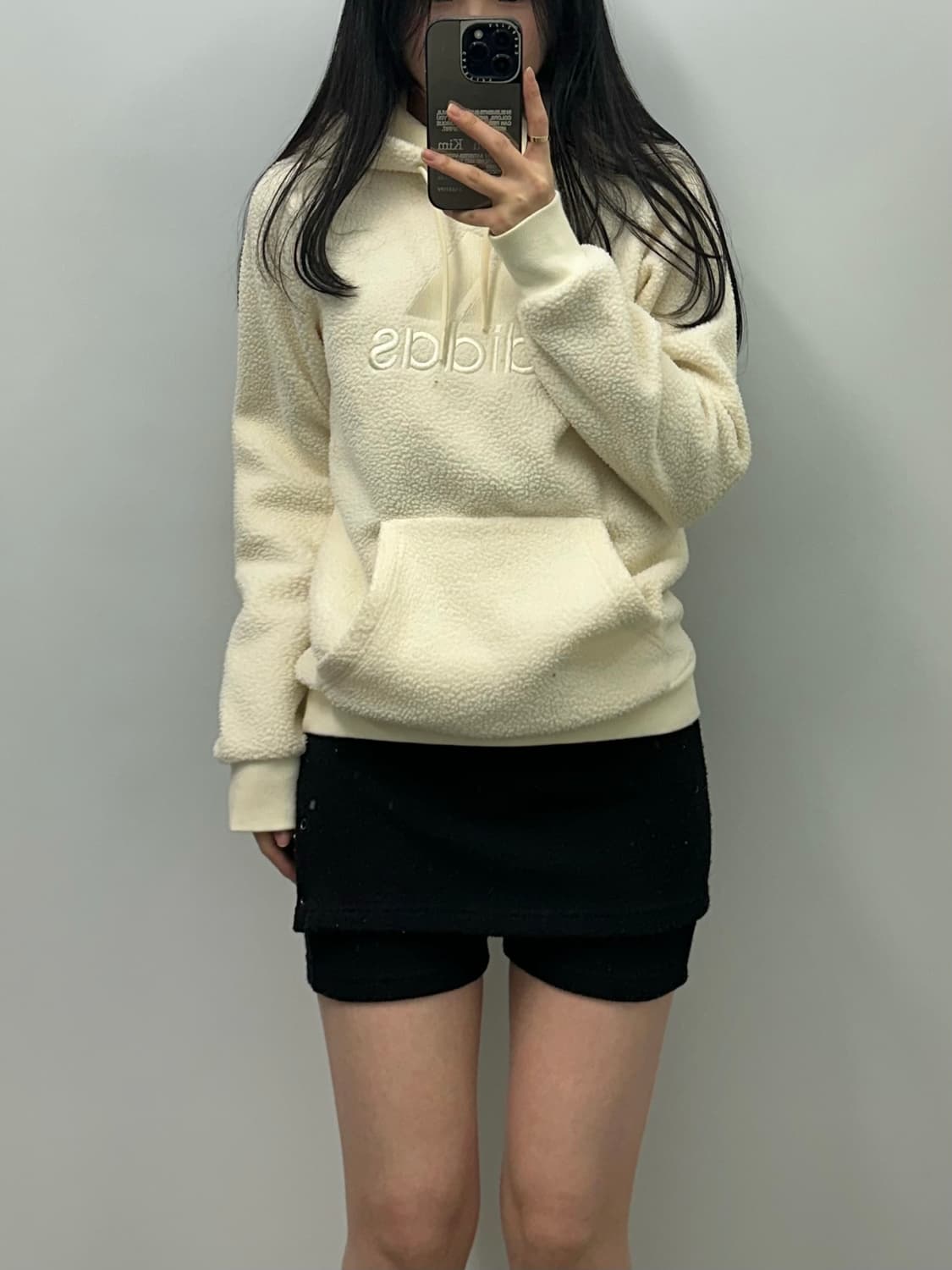 아디다스 빅로고 아이보리 쉐르파 후드티 상품이미지1