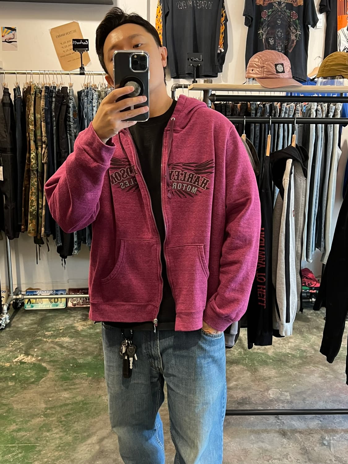 00s [여성3XL] 할리데이비슨 윙 그래픽 Y2K 집업 후드티 상품이미지10