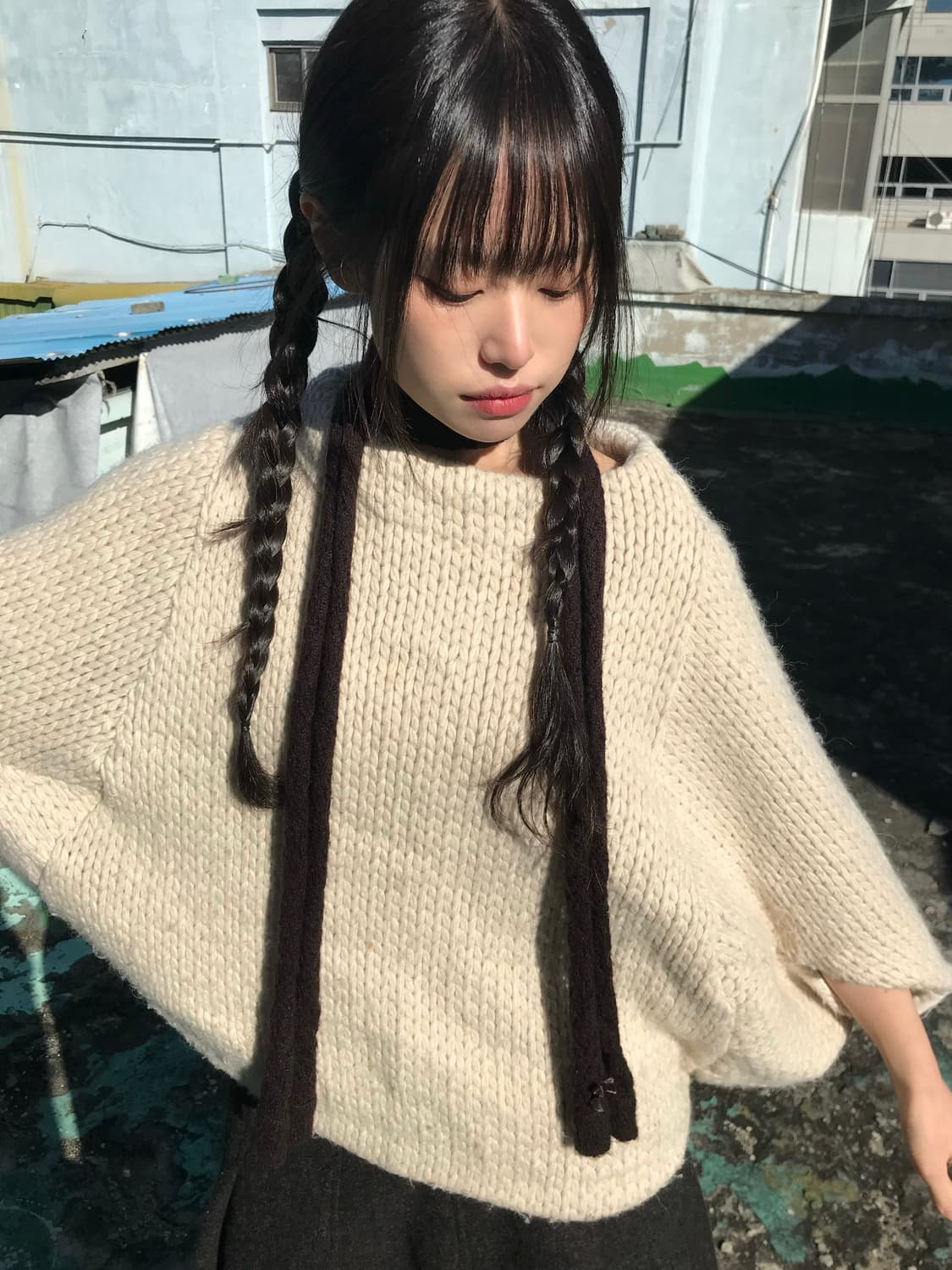 크림 니트 케이프 상품이미지6