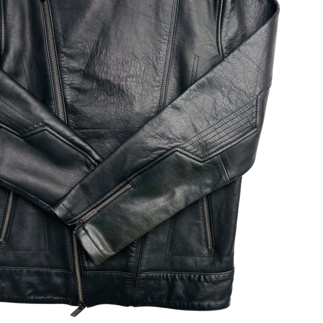 캘빈 클라인 투웨이 비대칭 블랙 레더 자켓 M 상품이미지3