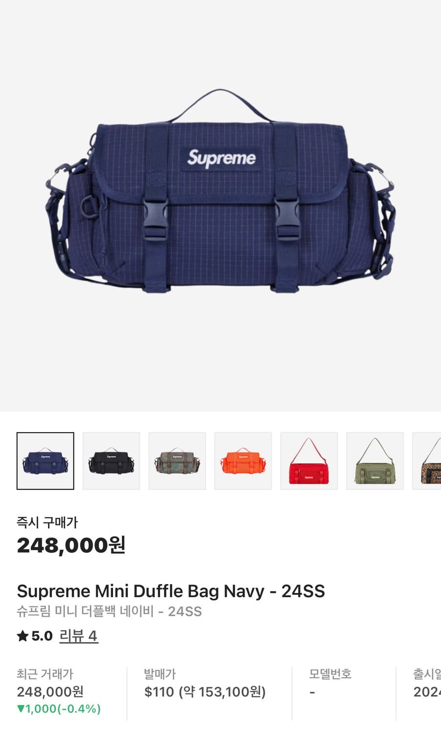 Supreme Mini Duffle Bag Navy - 24SS 상품이미지4