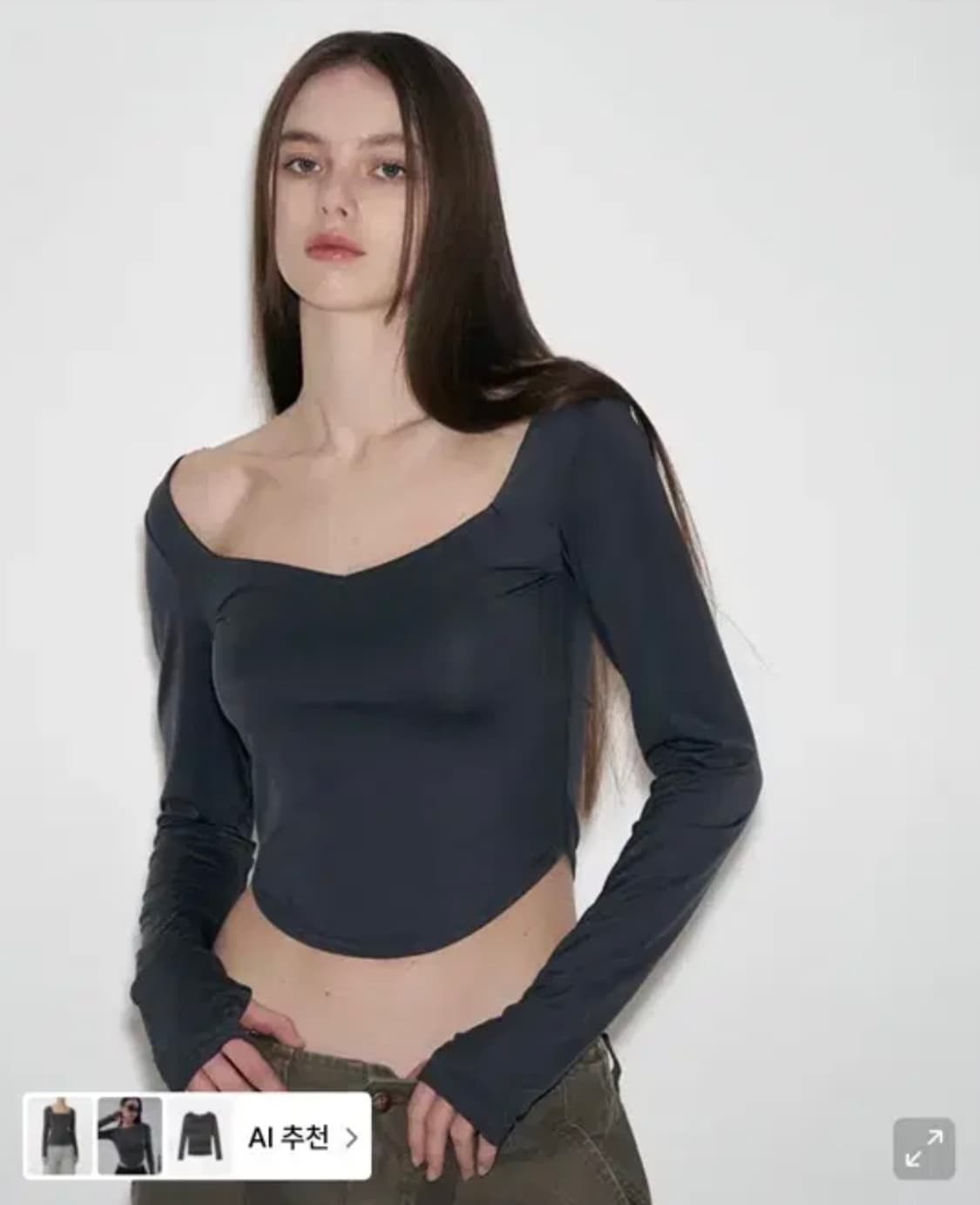 플리즈노팔로우 플노팔 디바 베이직 롱 슬리브 차콜 새상품 상품이미지1