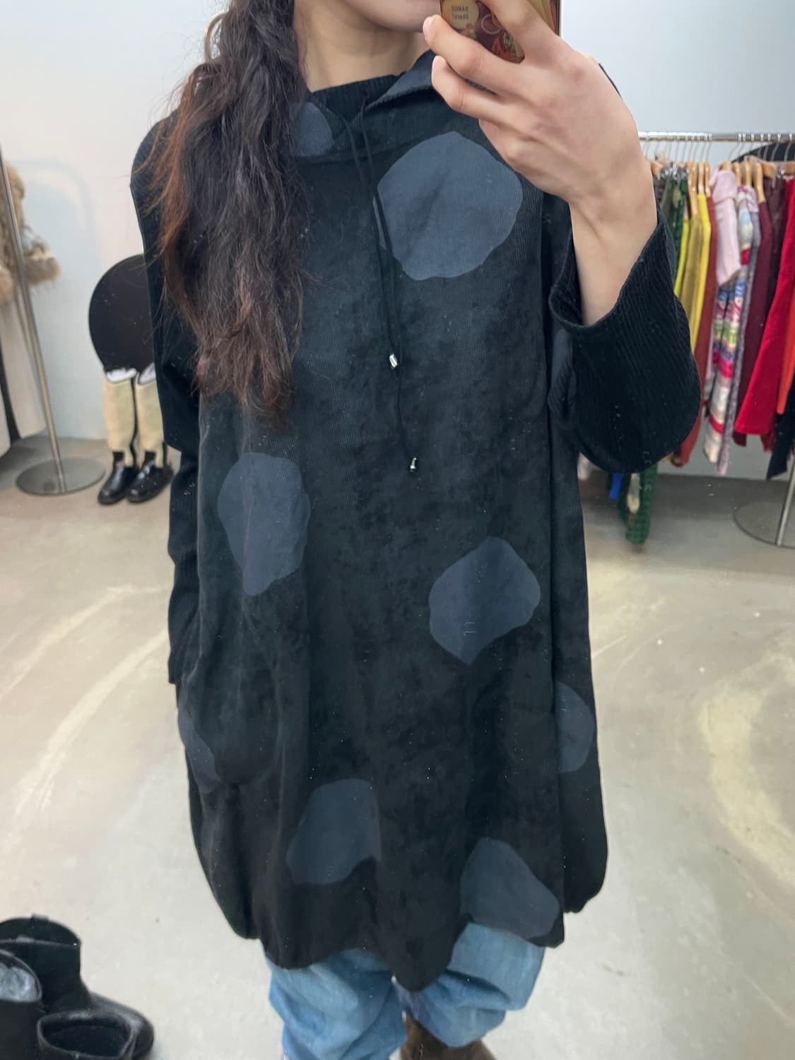 vintage 도트 후드 원피스 탑 상품이미지2