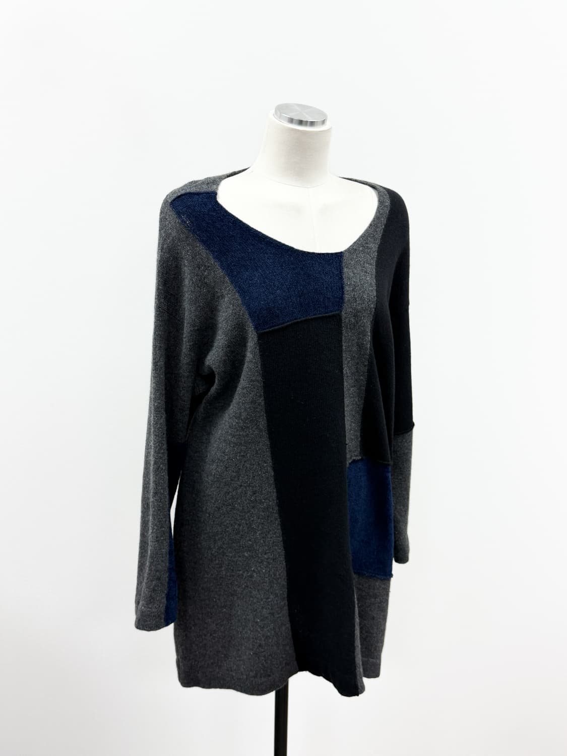 Y's 요지 야마모토 컬러 블록 비대칭 울 니트 튜닉 상품이미지4