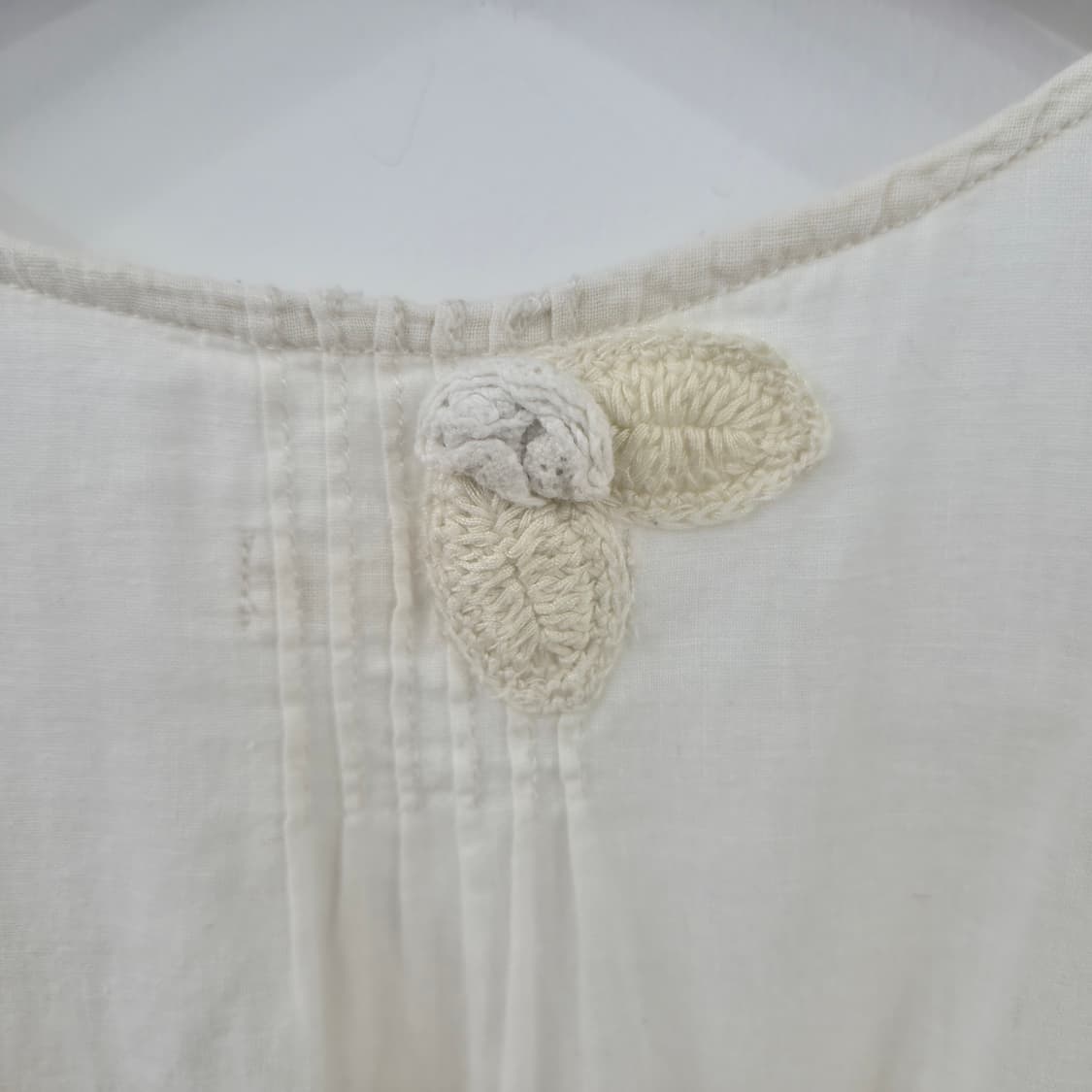 earth 린넨 코튼 플라워 니트장식 내추럴 슬리브리스 원피스 상품이미지7